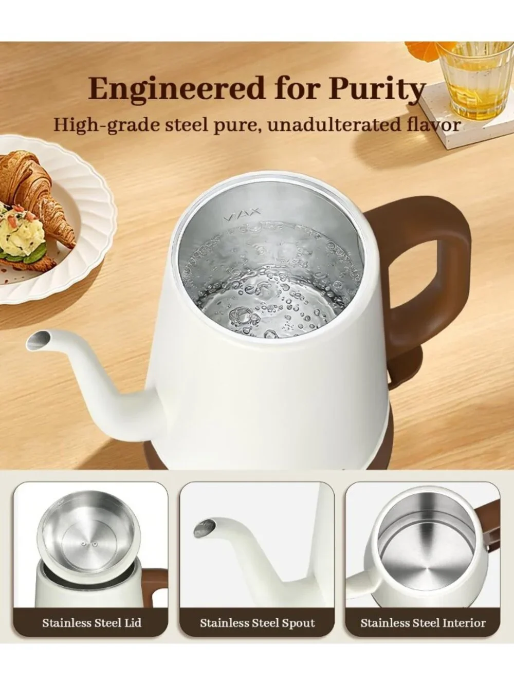 1L Gooseneck Electric Kettle - Fast Boiling, Stainless Steel, Auto Shut-Off
